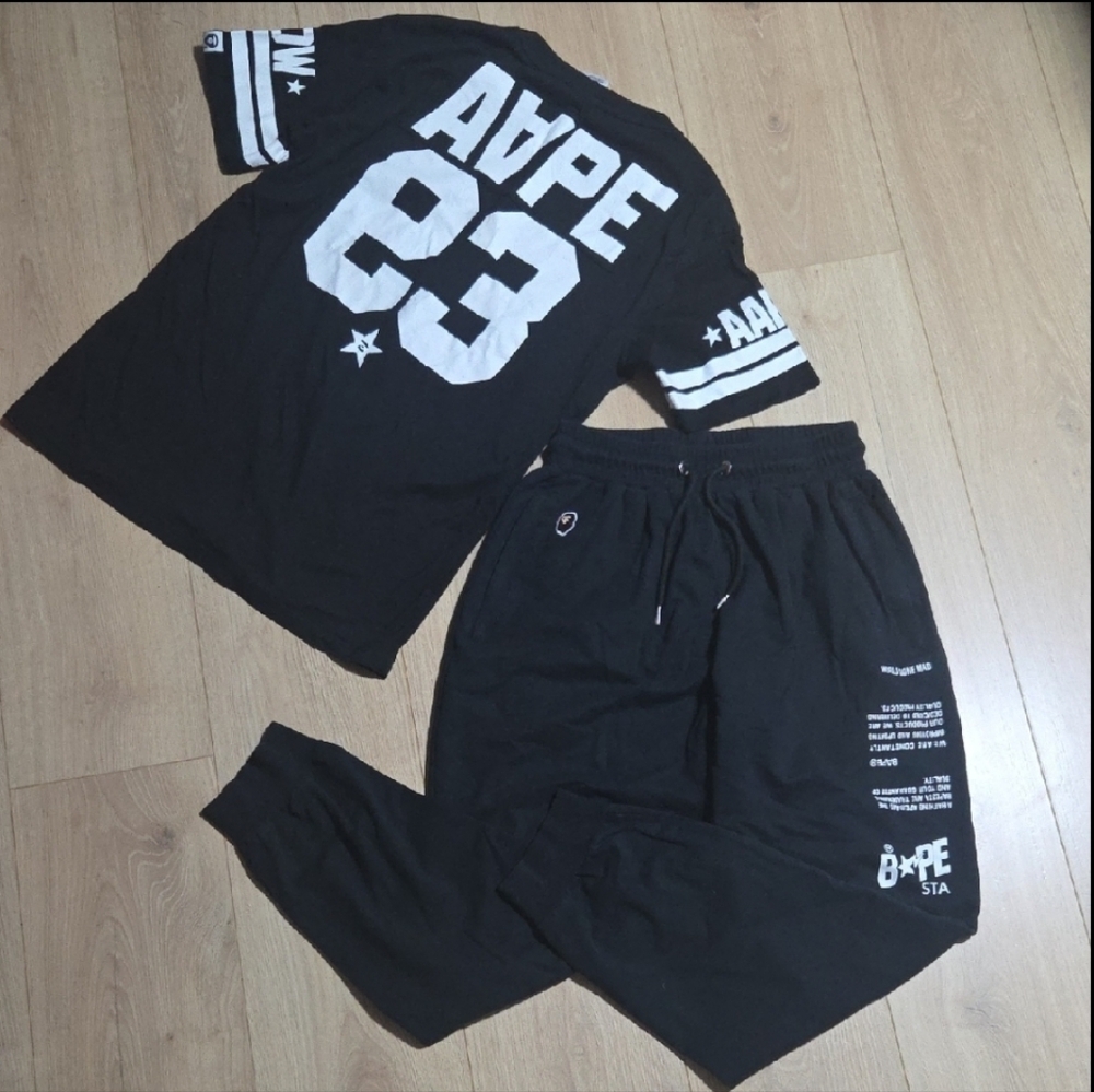 Bathing Aape BUNDLE Small Womens XL Kids Black/White Joggers With Zippers Tshirt